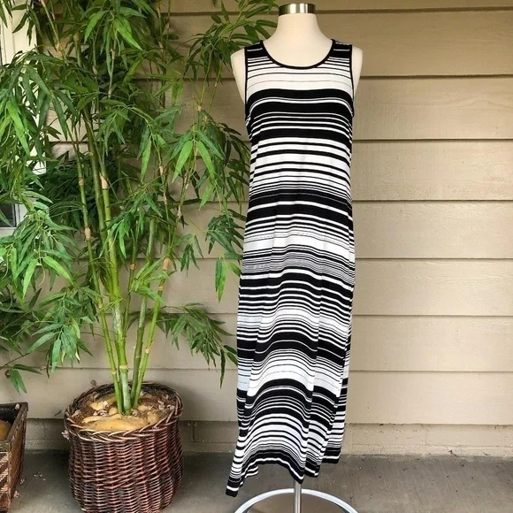 🎉Chicos Black & White Striped Maxi Tank Dress - Picture 1 of 6